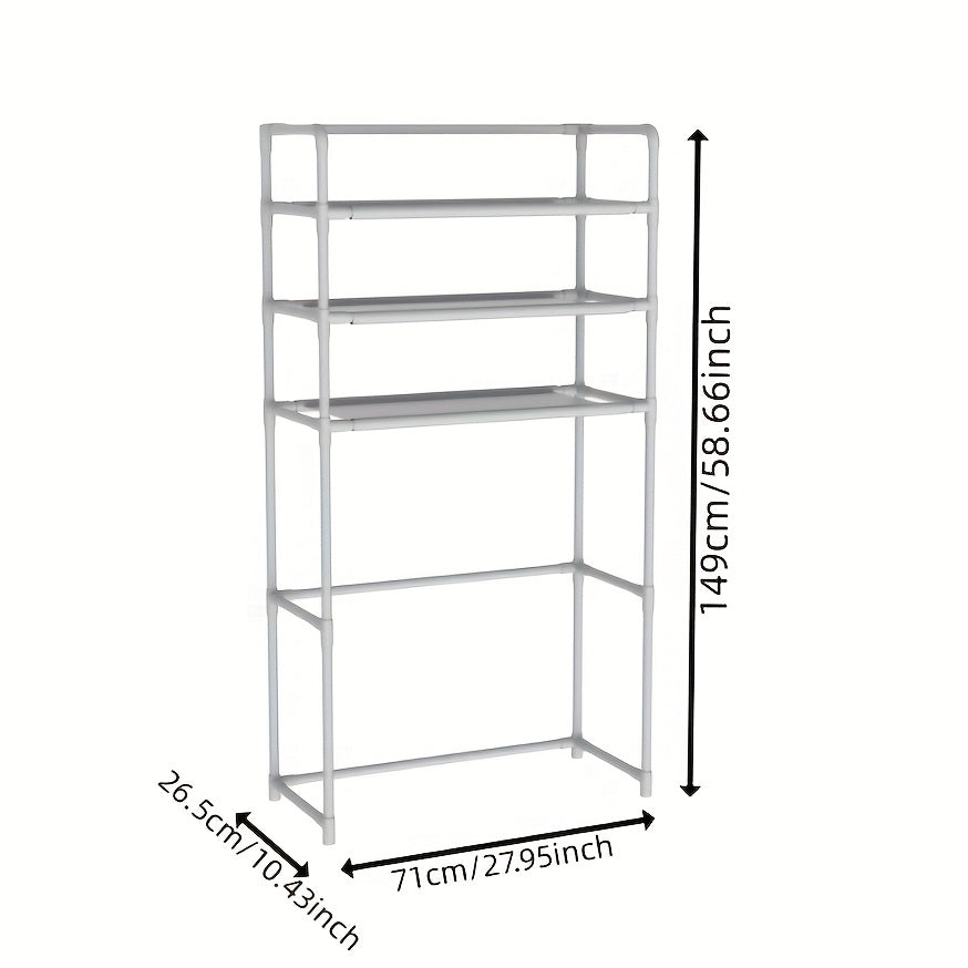 Space-Saving Metal and Plastic Laundry Rack - No Drilling Required, Multi-Tier Washing Machine Top Storage Box with Bathroom Organizer Shelves, Ideal for Towels, Toiletries and Dryer Accessories, Durable Metal Frame, Minimali