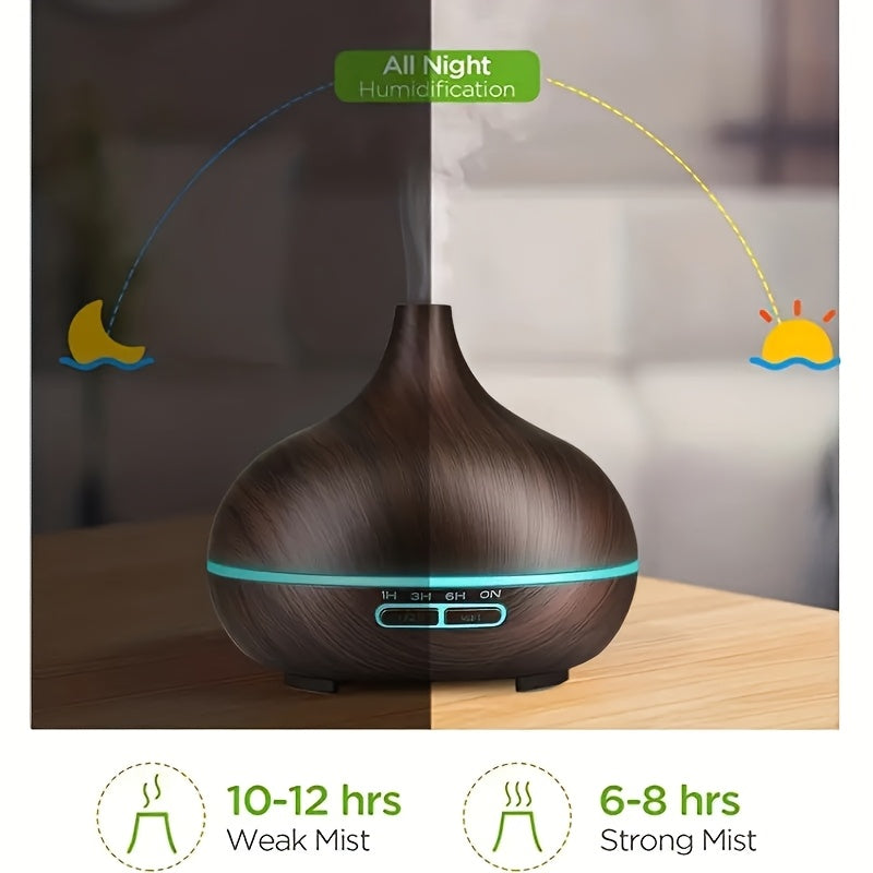 550ml Aromatherapy Essential Oil Diffuser Wood Grain Remote Control Ultrasonic Air Humidifier Cool 7 Color LED Light With 6 Oils