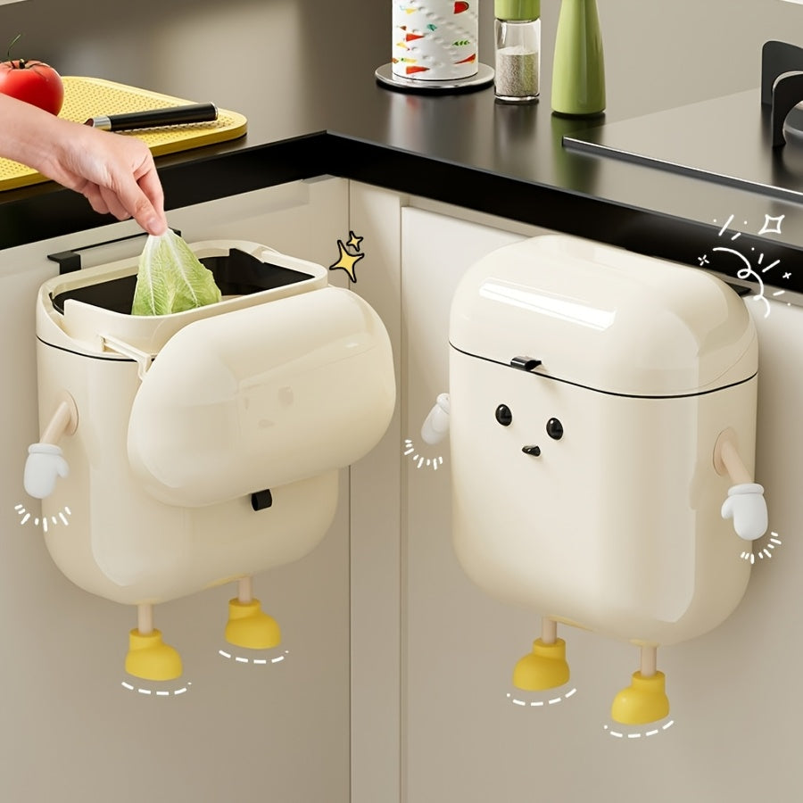 Cute 12L 3.17GAL cartoon hanging trash can with lid, large capacity, no-drilling wall-mounted trash can, suitable for RVs, kitchens, bathrooms, bedrooms, offices, living rooms, home decoration.