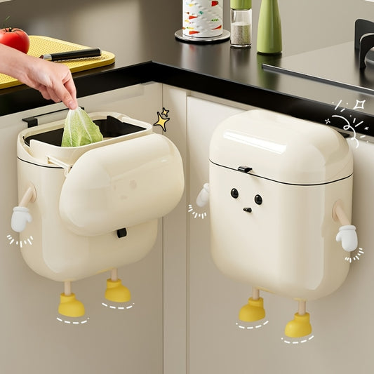 Cute 12L 3.17GAL cartoon hanging trash can with lid, large capacity, no-drilling wall-mounted trash can, suitable for RVs, kitchens, bathrooms, bedrooms, offices, living rooms, home decoration.