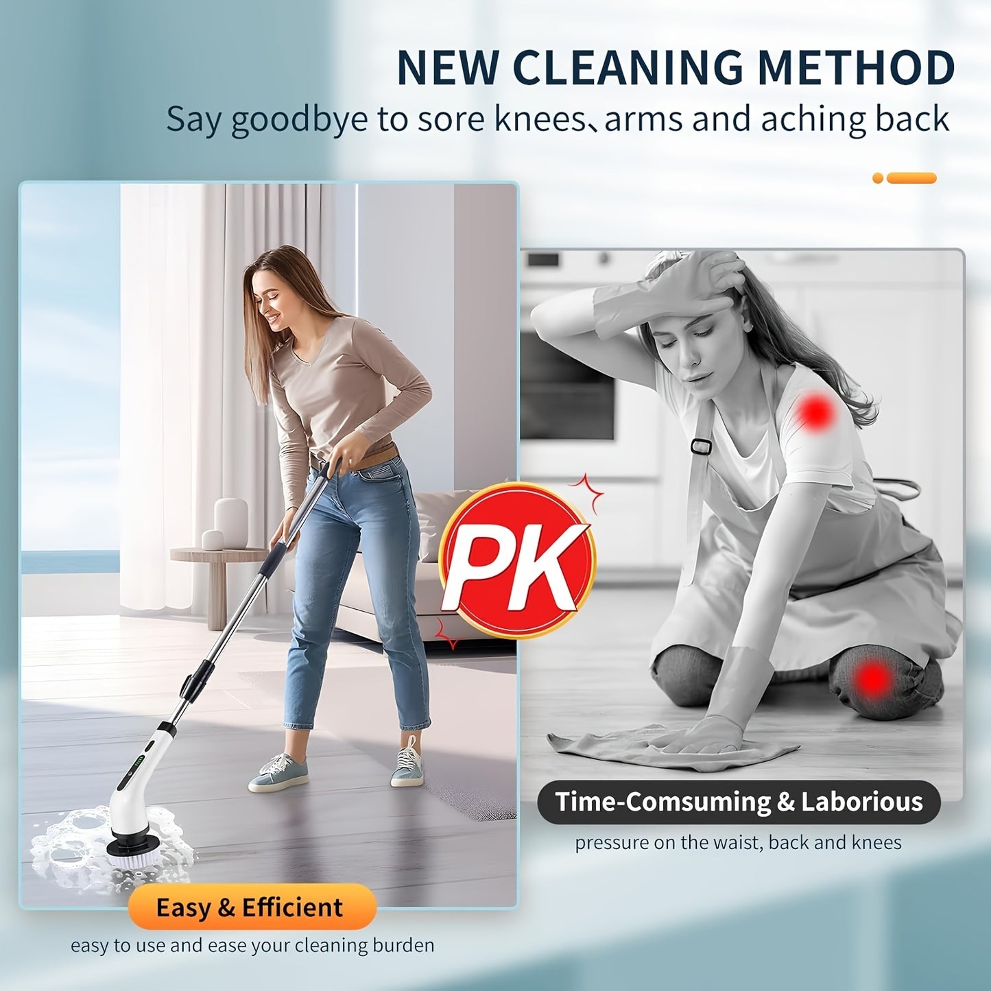 2025 Electric Rotary Scrubber, Rechargeable Cleaning Brush, Shower Scrubber with 9 Brush Heads, 2H Power Dual Speed, Adjustable Extended Handle, IPX7, for Tub Tile Floors Car, White Easter Gift