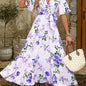 Women's Floral Print V-Neck Midi Dress with Adjustable Waist Belt - Sleeveless A-Line Long Dress for Spring Summer Fall, Machine Washable Elegant Casual to Formal Wear