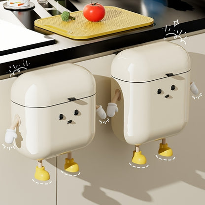 Cute 12L 3.17GAL cartoon hanging trash can with lid, large capacity, no-drilling wall-mounted trash can, suitable for RVs, kitchens, bathrooms, bedrooms, offices, living rooms, home decoration.