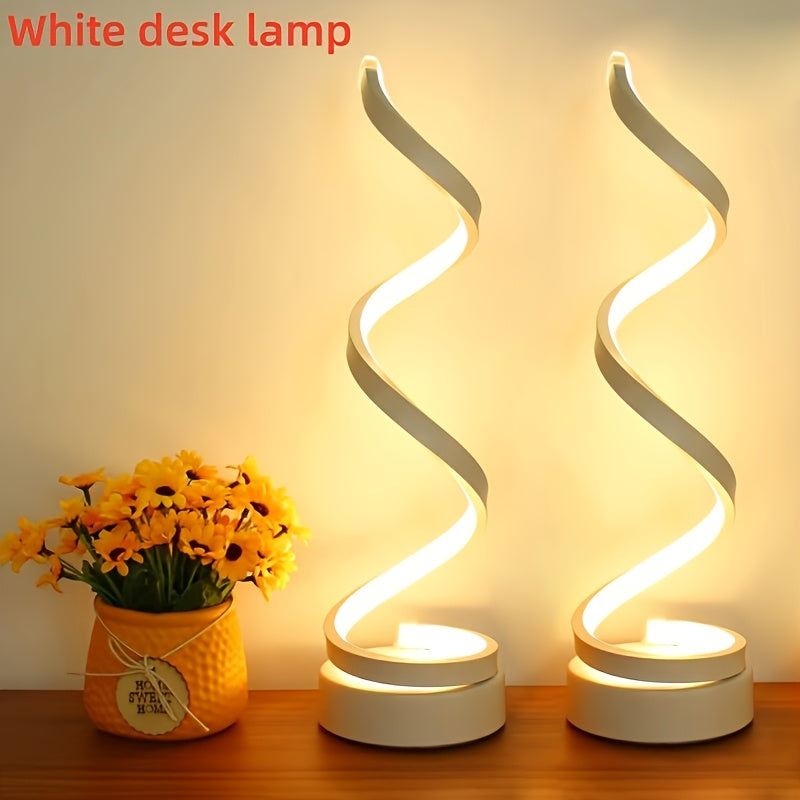 Bedside Table Lamp for Bedroom - 2/1 Pack Touch Lamp USB C Charging Ports, 3 Way Dimmable Modern Minimalist Dimmable Spiral Table Lamp for Living Room, Desk, LED Bulb Included (Black/White)