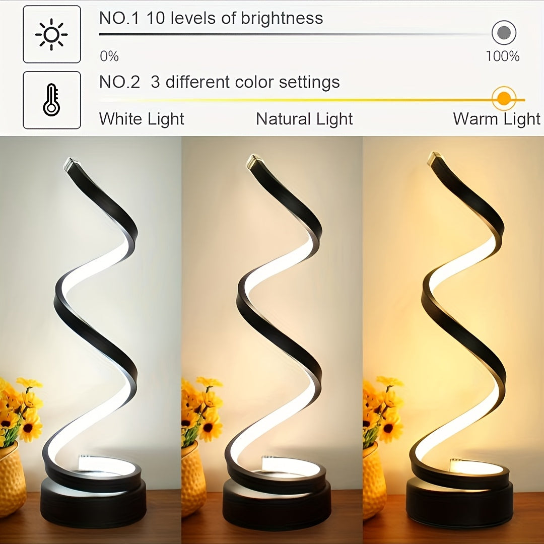 Bedside Table Lamp for Bedroom - 2/1 Pack Touch Lamp USB C Charging Ports, 3 Way Dimmable Modern Minimalist Dimmable Spiral Table Lamp for Living Room, Desk, LED Bulb Included (Black/White)