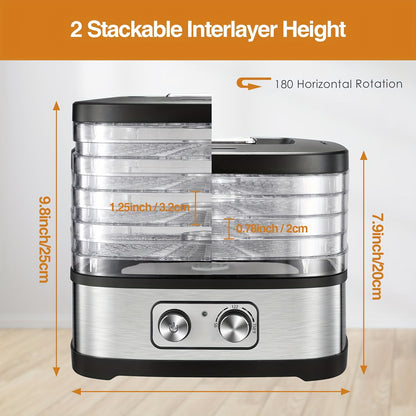 240W Stainless Steel Food Dehydrator with Temperature Control, 5 BPA-Free Trays, Dishwasher Safe Electric Dryer for Jerky, Fruits, Veggies & Herbs, Includes Recipe Book, US Plug, 120V, Dehydrators for Food