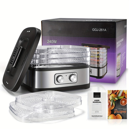 240W Stainless Steel Food Dehydrator with Temperature Control, 5 BPA-Free Trays, Dishwasher Safe Electric Dryer for Jerky, Fruits, Veggies & Herbs, Includes Recipe Book, US Plug, 120V, Dehydrators for Food