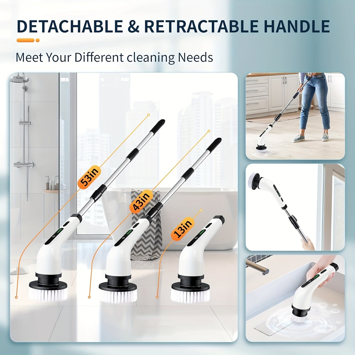 2025 Electric Rotary Scrubber, Rechargeable Cleaning Brush, Shower Scrubber with 9 Brush Heads, 2H Power Dual Speed, Adjustable Extended Handle, IPX7, for Tub Tile Floors Car, White Easter Gift