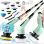 2025 Electric Rotary Scrubber, Rechargeable Cleaning Brush, Shower Scrubber with 9 Brush Heads, 2H Power Dual Speed, Adjustable Extended Handle, IPX7, for Tub Tile Floors Car, White Easter Gift