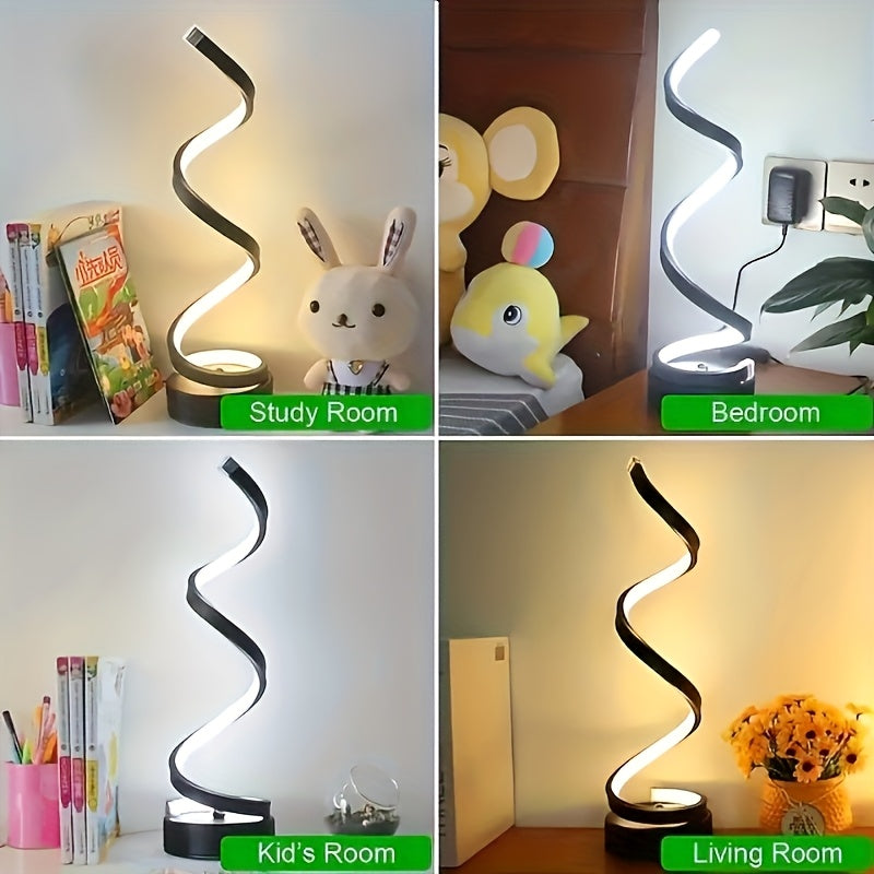 Bedside Table Lamp for Bedroom - 2/1 Pack Touch Lamp USB C Charging Ports, 3 Way Dimmable Modern Minimalist Dimmable Spiral Table Lamp for Living Room, Desk, LED Bulb Included (Black/White)