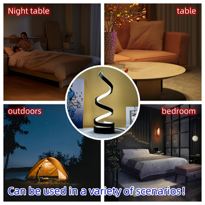 Bedside Table Lamp for Bedroom - 2/1 Pack Touch Lamp USB C Charging Ports, 3 Way Dimmable Modern Minimalist Dimmable Spiral Table Lamp for Living Room, Desk, LED Bulb Included (Black/White)