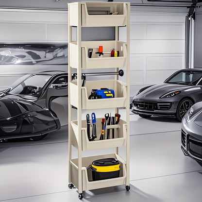 5 Layers/1pc/2pcs [Mobile Storage Rack] 5-tier Mobile Storage Rack | Multi-layer SPA Storage Cart - Non-electric, with Wheels, Suitable for Garage, Living Room, Bedroom Dormitory Book Storage, Utility Shelves