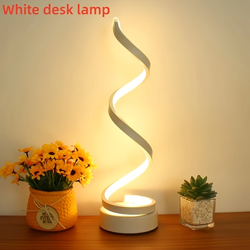 Bedside Table Lamp for Bedroom - 2/1 Pack Touch Lamp USB C Charging Ports, 3 Way Dimmable Modern Minimalist Dimmable Spiral Table Lamp for Living Room, Desk, LED Bulb Included (Black/White)