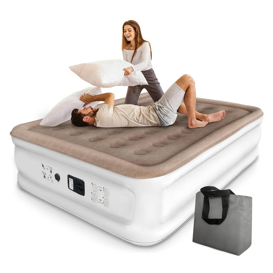 18711/18712 Queen/Twin Air Mattress With Electric Built In Pump, Luxury Double High Inflatable Mattress For Camping, Home&Guests, 18" Blow Up Airbed- Fast Inflation/Deflation - 750Ib MAX