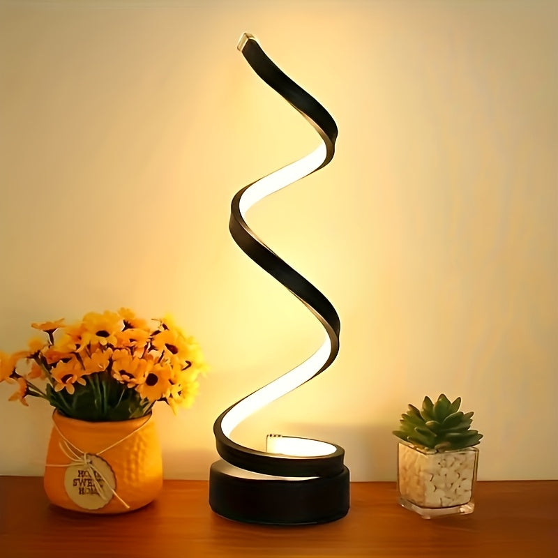 Bedside Table Lamp for Bedroom - 2/1 Pack Touch Lamp USB C Charging Ports, 3 Way Dimmable Modern Minimalist Dimmable Spiral Table Lamp for Living Room, Desk, LED Bulb Included (Black/White)