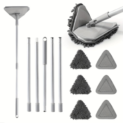 Wall Cleaner Mop with 82 Inches Long Handle, Baseboard Cleaner Tool Duster with Squeegee, Ceiling Cleaning Tool with 6 Replacement Pads for Walls, Window, Floor, gray