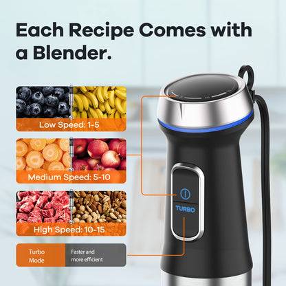 8 In 1 Immersion Blender, - 1000W Heavy Duty Motor, Meat Chopper, 16 Speed Mode Handheld Blender With Stainless Steel Shaft - Includes 8 Total Pieces, Kitchen Must Haves