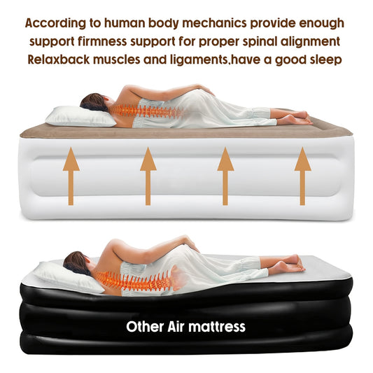 18711/18712 Queen/Twin Air Mattress With Electric Built In Pump, Luxury Double High Inflatable Mattress For Camping, Home&Guests, 18" Blow Up Airbed- Fast Inflation/Deflation - 750Ib MAX