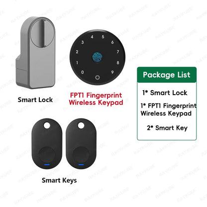 RAYKUBE A1 Pro Tuya BEL Smart Door Lock Set with Fobs/ Keypad/ Smart Key Tuya Remote Unlock Work with Alexa Google Assistant