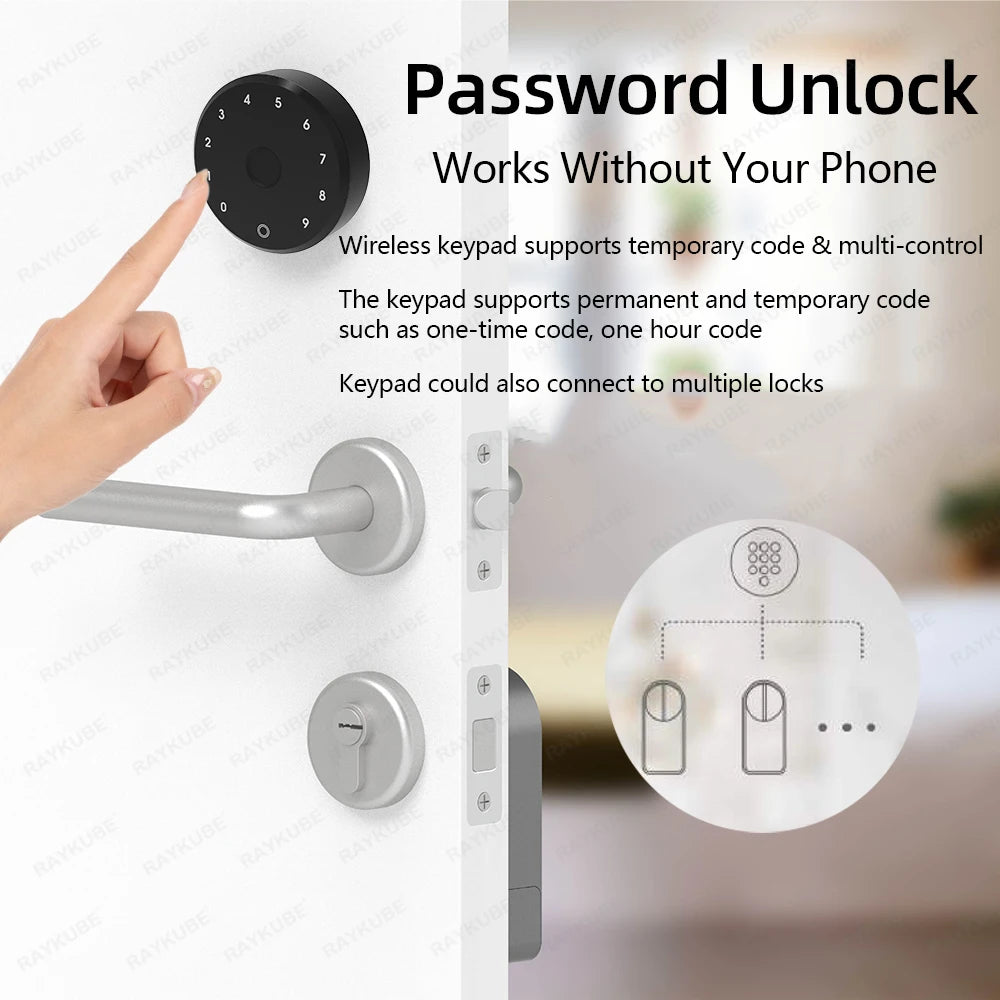 RAYKUBE A1 Pro Tuya BEL Smart Door Lock Set with Fobs/ Keypad/ Smart Key Tuya Remote Unlock Work with Alexa Google Assistant