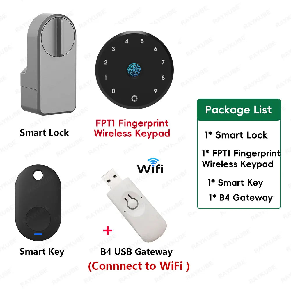 RAYKUBE A1 Pro Tuya BEL Smart Door Lock Set with Fobs/ Keypad/ Smart Key Tuya Remote Unlock Work with Alexa Google Assistant