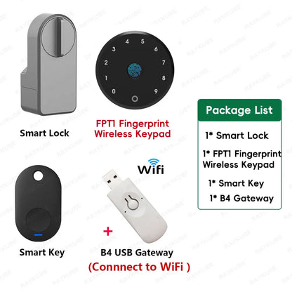 RAYKUBE A1 Pro Tuya BEL Smart Door Lock Set with Fobs/ Keypad/ Smart Key Tuya Remote Unlock Work with Alexa Google Assistant