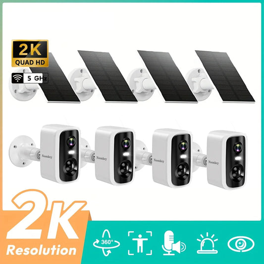【4Pcs】4Mp Solar Security Cam: Color Night Vision, Pir Detection, 2-Way Talk, Spotlight, Wifi, Ip66, Battery+ Solar Powered