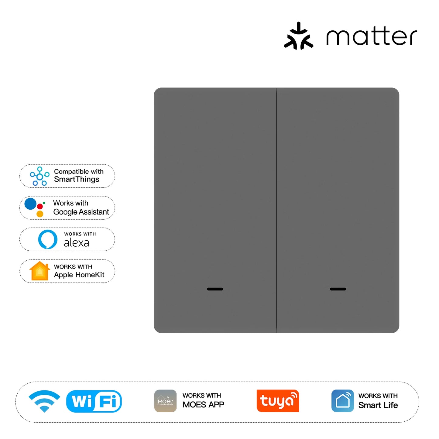 MOES WiFi Matter Smart Switch Light Button Tuya Remote Control EU Verison Work With Alexa Google Home Apple Homekit Smartthings