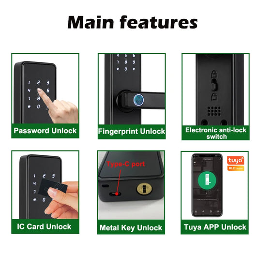 RAYKUBE K20 9-language Biometric Fingerprint Door Lock Electronic Door Lock with  Tuya APP/IC Card/Password/ Key Unlock