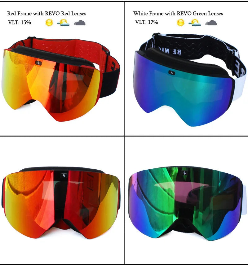 Ski Goggles with Magnetic Double Layer Yellow Lens Skiing Anti-fog UV400 Snowboard Goggles Men Women Ski Glasses Eyewear Set