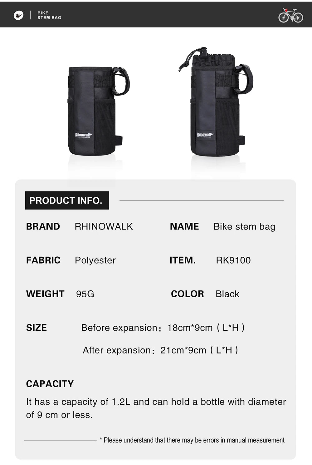 Rhinowalk Handlebar Bag Cycling Water Bottle Carrier Pouch MTB Bike Kettle Bag Riding Handlebar Bag Bicycle Accessories