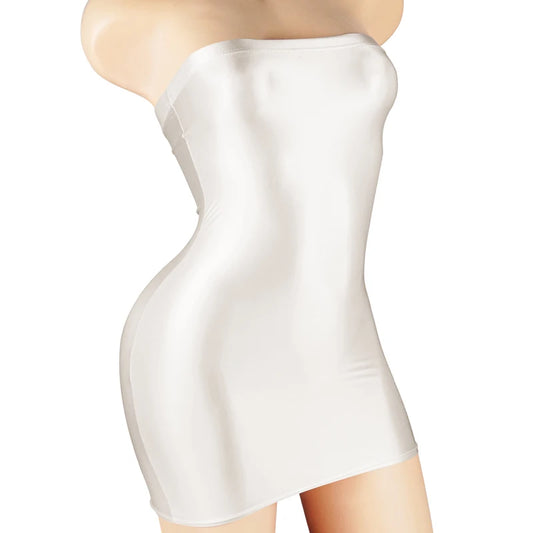 Sexy Oil Satin Glossy Shiny Sheer Micro Mini Dress See Through Bodycon Sexy Tight Pencil Cute Dress Smooth Bandage Dress Club
