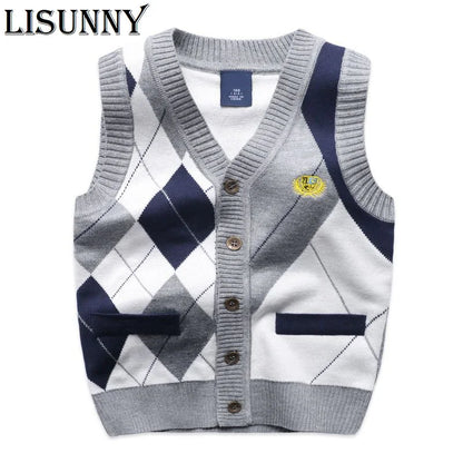 Autumn Spring New Kids Boy Sweater Vest Children Clothing Plaid Stitching Coat Baby Cotton thick top Boys Cardigan Vest
