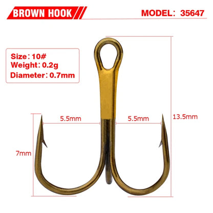 10pcs 35647 3/0#-14# High Carbon Steel Fishing Hook Barbed Treble Hooks Fishhooks Carp Fishing Tackle Round Bend For Bass