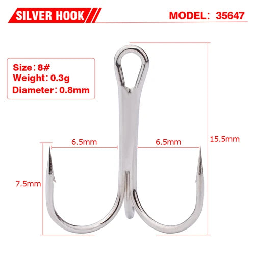 10pcs 35647 3/0#-14# High Carbon Steel Fishing Hook Barbed Treble Hooks Fishhooks Carp Fishing Tackle Round Bend For Bass