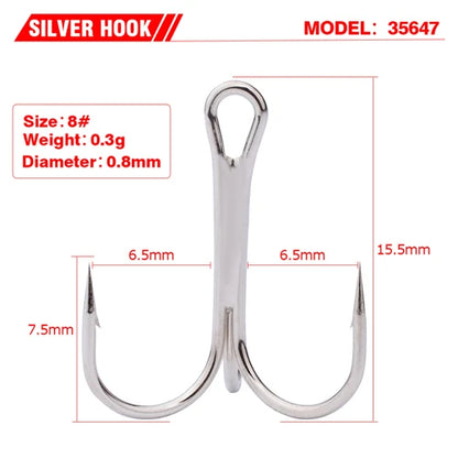 10pcs 35647 3/0#-14# High Carbon Steel Fishing Hook Barbed Treble Hooks Fishhooks Carp Fishing Tackle Round Bend For Bass