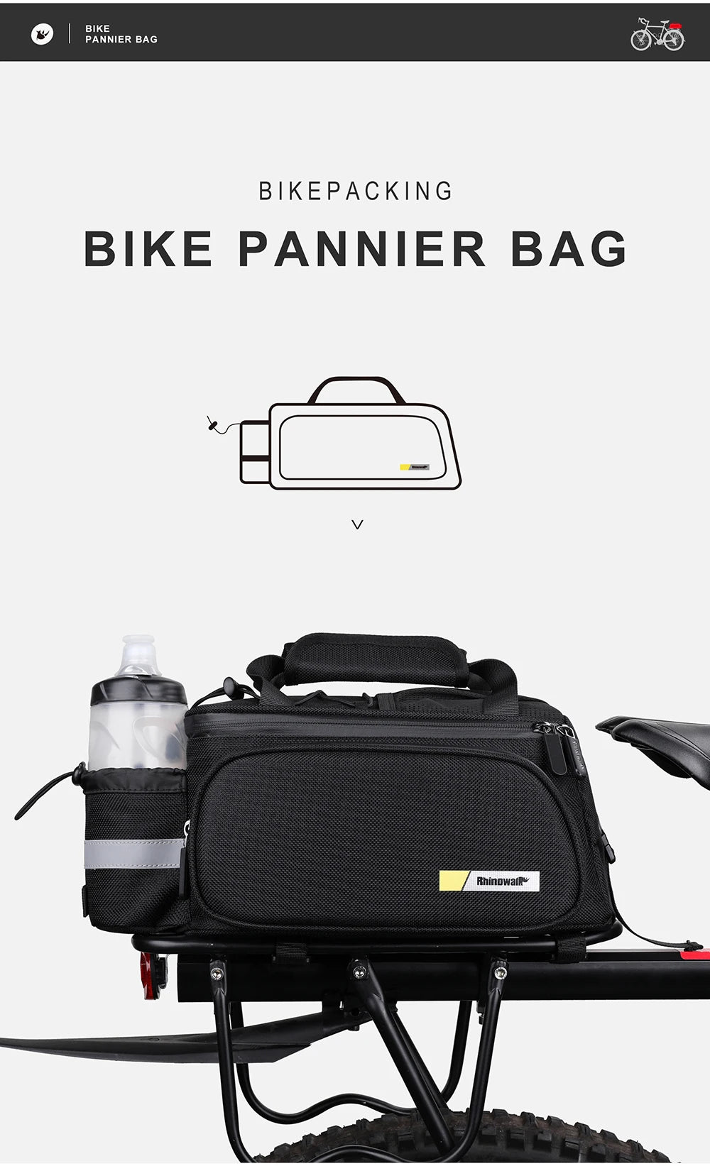 Rhinowalk Bicycle Pannier Bag Multifunctional Bike Rack Bag Trunk Saddle Cycling Large Capacity Travel Bag MTB With Rain Cover