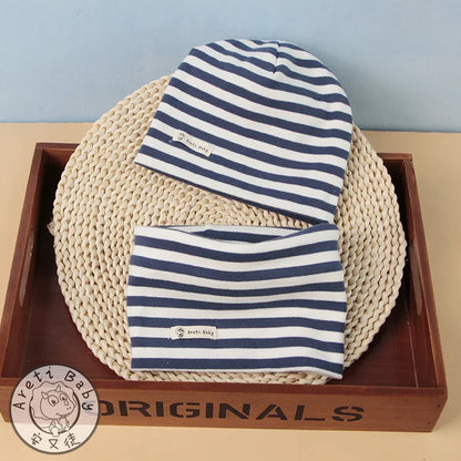 Autumn Winter Cotton Knit Children's Hat Collar 2 Set Boys and Girls Hats Set Baby Solid Color Scarf Cap two-piece