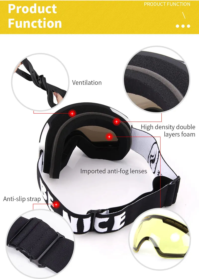Ski Goggles with Magnetic Double Layer Yellow Lens Skiing Anti-fog UV400 Snowboard Goggles Men Women Ski Glasses Eyewear Set