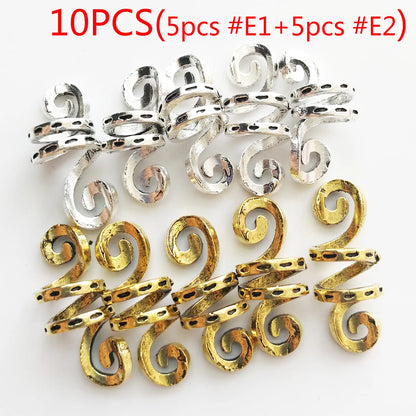 5Pcs Golden Silver Viking Spiral Charms Hair tubes Braid Dread Dreadlock Beads Clips Cuffs Rings Jewelry Hair Accessories woman