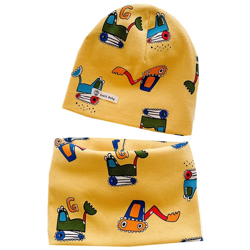 Autumn Winter Cotton Knit Children's Hat Collar 2 Set Boys and Girls Hats Set Baby Solid Color Scarf Cap two-piece