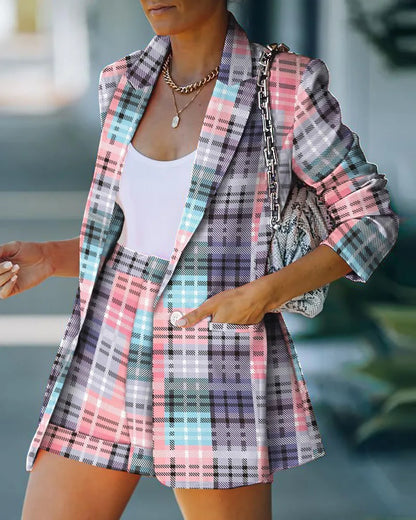 2025 Elegant Two Piece Blazer Suit Sets Women OL Office Sets Slim Cardigan Blazer Shorts Solid 2 Piece Set Casual Blazers Set