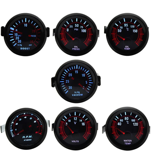 2" 52mm Smoke lens with sensor Boost gauge bar psi/Vacuum/Water temp/Oil temp/Oil pressure/Voltmeter/Tachometer RPM