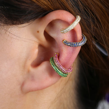 white green blue red cz Circle no piercing women 1 pc bling full cz colorful ear cuff multi piercing clip on earring ice jewelry
