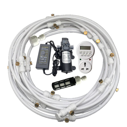 A29 Outdoor Misting Cooling System 12V Water Pump Kit Fog Nozzle For Greenhouse Garden Patio 8M -18M Timer Smart Irrigation Kits