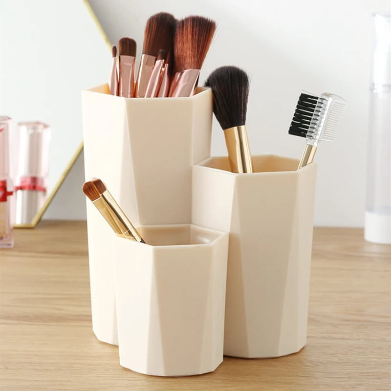 Polish Nail Brush Box 3 Lattices Organizer Storage Tools Desk Case Jewelry Cosmetics Office Table Rack Holder Make up Pen