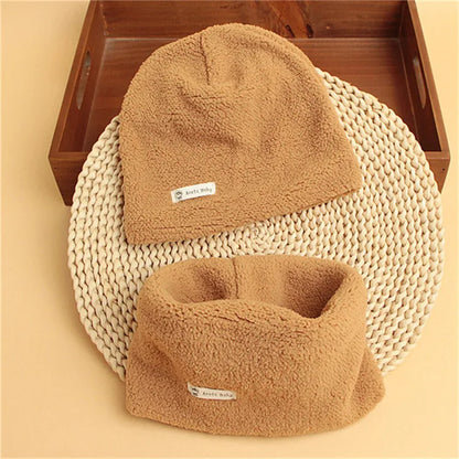 Autumn Winter Cotton Knit Children's Hat Collar 2 Set Boys and Girls Hats Set Baby Solid Color Scarf Cap two-piece