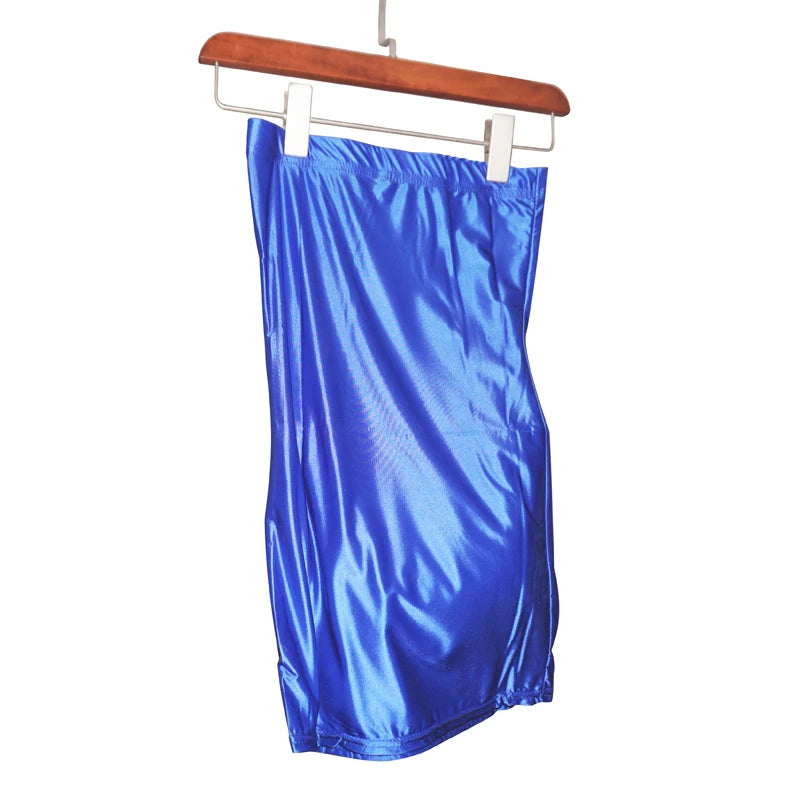 Sexy Oil Satin Glossy Shiny Sheer Micro Mini Dress See Through Bodycon Sexy Tight Pencil Cute Dress Smooth Bandage Dress Club
