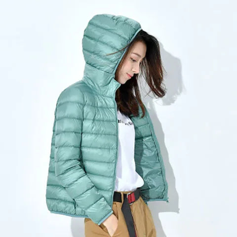 Winter Women Ultralight Thin Down Jacket White Duck Down Hooded Jackets Long Sleeve Warm Coat Parka Female Portable Outwear