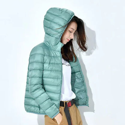 Winter Women Ultralight Thin Down Jacket White Duck Down Hooded Jackets Long Sleeve Warm Coat Parka Female Portable Outwear